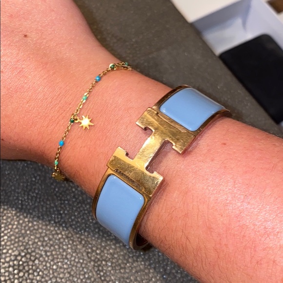 Rose Gold Blue/Gray Wide Clic Clac bracelet - Picture 10 of 10